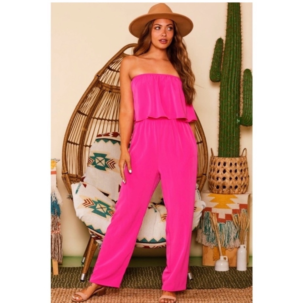 ee:some Vibrant Pink Strapless Jumpsuit Sz Large